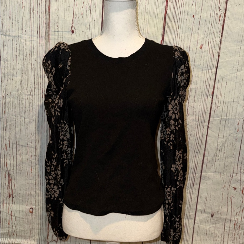 Dolan Black Blouse with Floral Sleeves